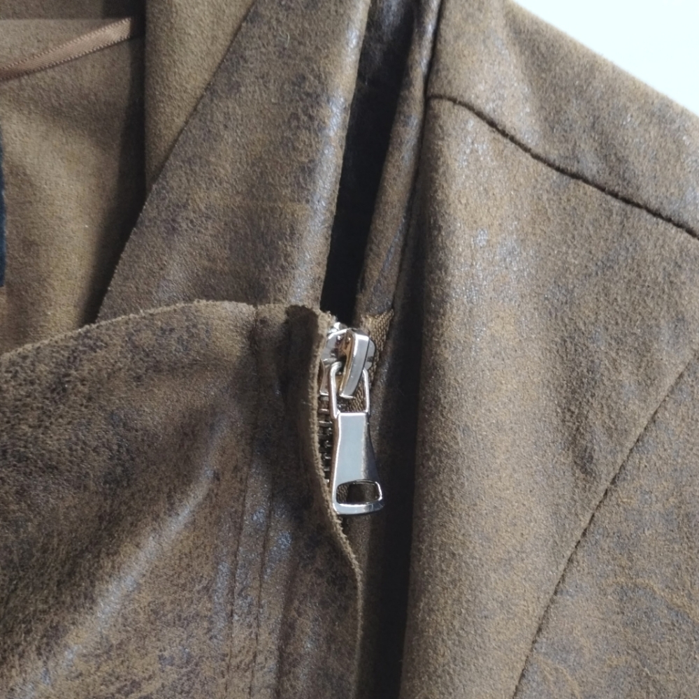BNCI Vegan‎ Suede Moto Jacket Brown Crackle Zip Drape - Picture 5 of 10